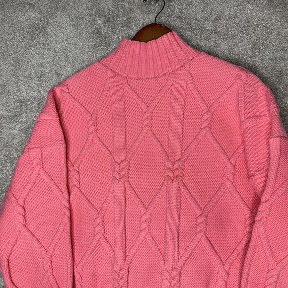 J. Crew Collection Womens Sweater Cable Knit Large L Pink Mock Neck Barbiecore - Picture 10 of 11
